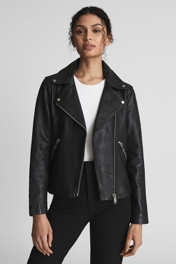 Reiss Black Nrd Grays Leather Biker Jacket