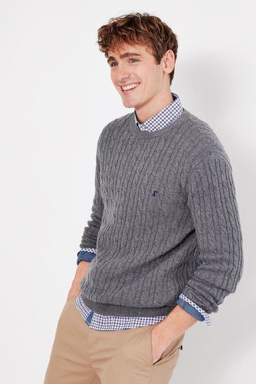 Buy Joules Grey Glendale Fine Knit Cable Crew Neck Jumper from Next Luxembourg