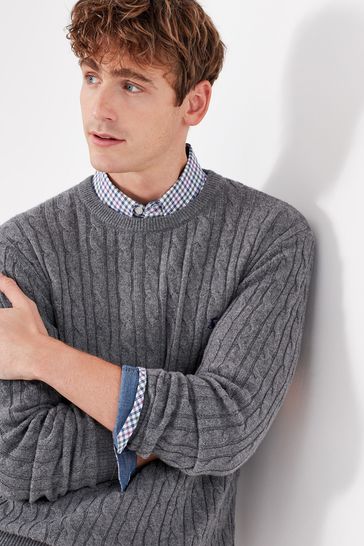 Buy Joules Grey Glendale Fine Knit Cable Crew Neck Jumper from Next Luxembourg