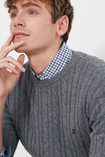 Buy Joules Grey Glendale Fine Knit Cable Crew Neck Jumper from Next Luxembourg