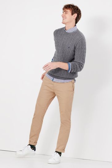 Buy Joules Grey Glendale Fine Knit Cable Crew Neck Jumper from Next Luxembourg