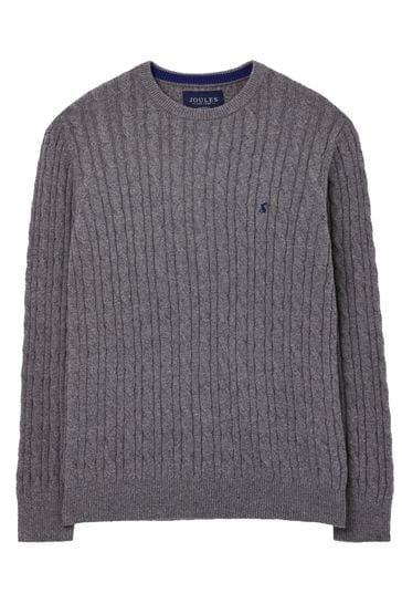 Buy Joules Grey Glendale Fine Knit Cable Crew Neck Jumper from Next Luxembourg