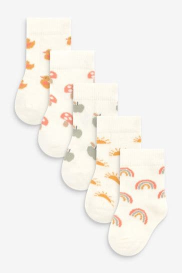 Cream Mini Rainbow Baby Socks 5 Pack (0mths-2yrs)