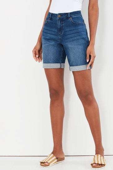 High waisted long denim shorts hotsell