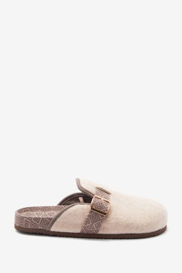 Cream Soft Borg Mule Slippers With Buckle