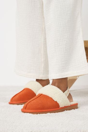 Orange Suede Mule Slippers with Elastic Support