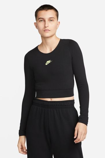 Nike black long store sleeve crop top