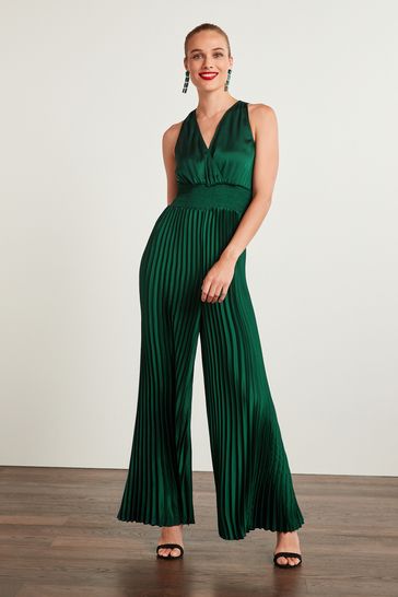 Buy Green Satin Wrap Front Pleated Jumpsuit from Next Denmark