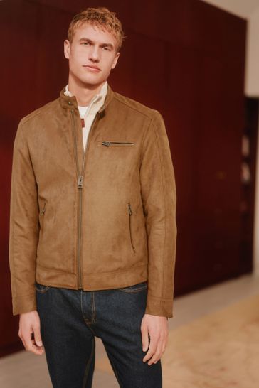Suede moto jacket tan discount