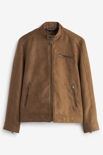Tan faux suede biker jacket hotsell