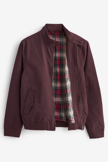 Buy Burgundy Red Shower Resistant Check Lining Harrington Jacket from Next Poland