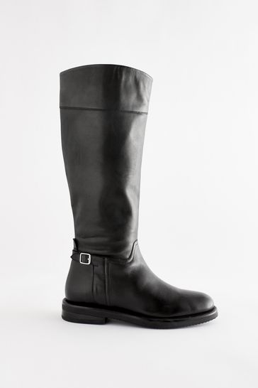 High flat black boots online