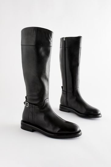 High flat black boots sale