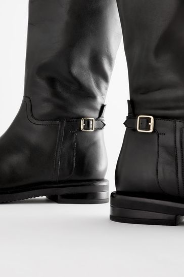 High flat black boots sale