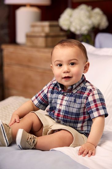 Buy Polo Ralph Lauren Baby Navy And Red Check Logo Shirt and Shorts Set from Next Latvia