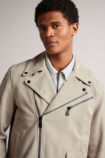 Ted Baker Grey Lowca Suede Biker Jacket