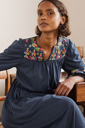 Buy Boden Blue Embroidered Jersey Midi Dress from Next Luxembourg