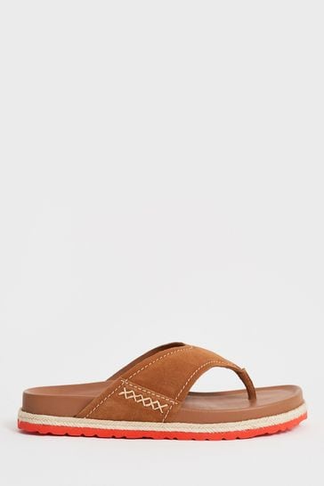White Stuff Tan Brown Toe Thong Footbed Sandals