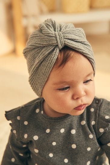 Grey Knitted Baby Turban Hat (0mths-2yrs)