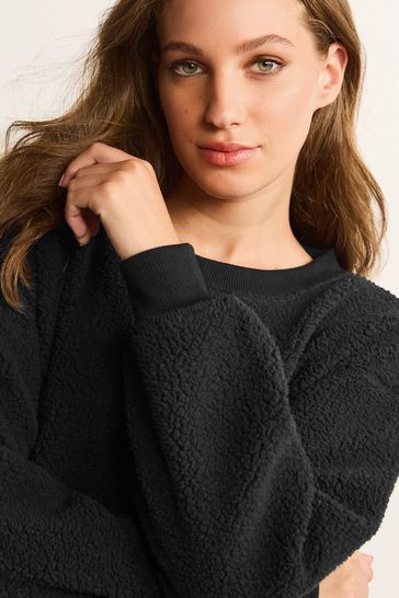 Black Teddy Borg Longline Fleece Sweatshirt