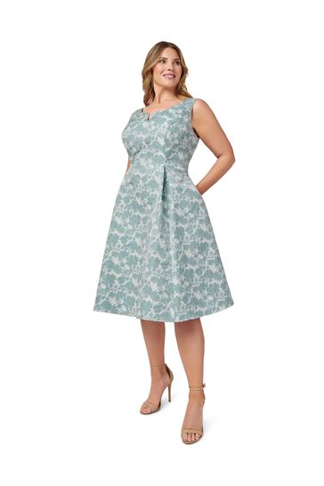 Adrianna Papell Green Jacquard Fit And Flare Dress