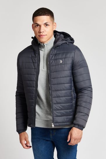 U.S. Polo Assn Black Hooded Quilted Coat