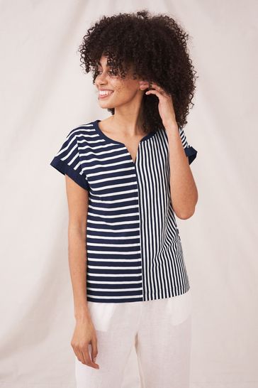 White Stuff Blue Nelly Notch Stripe T-Shirt