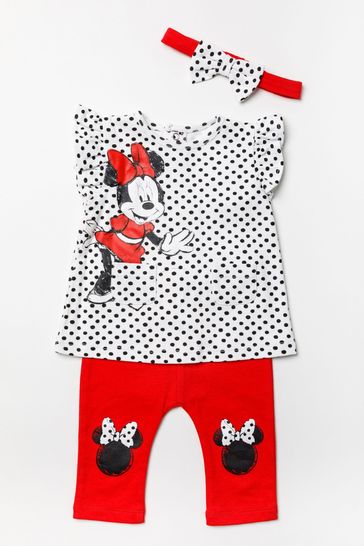 Disney Red Minnie Mouse Top, Leggings And Headband Set