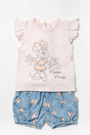 Disney Blue Minnie Mnouse Chambray Shorts And T-Shirt Set