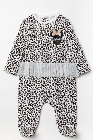 Disney Cream Minnie Mouse Leopard Print Sleepsuit With Tutu