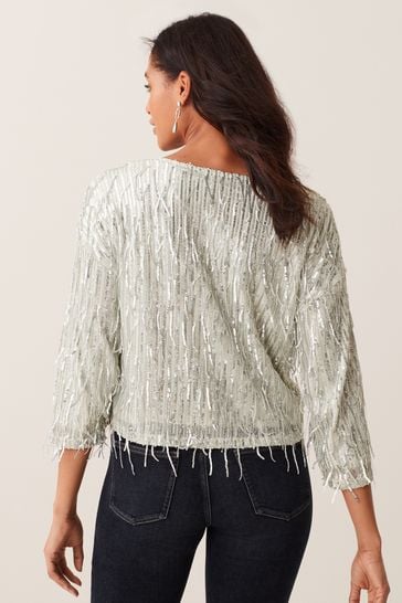 Buy Silver Sequin Fringe Tassel Long Sleeve Jacket from Next Lithuania