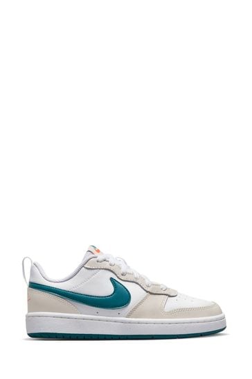 Nike White/Grey/Teal Court Borough Low Youth Trainers