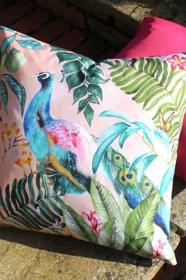 Evans Lichfield Pink Peacock 43x43 Outdoor Polyester Cushion