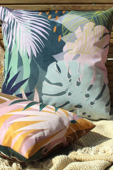 Buy furn. Teal Blue Leafy Outdoor Cushion from Next Luxembourg