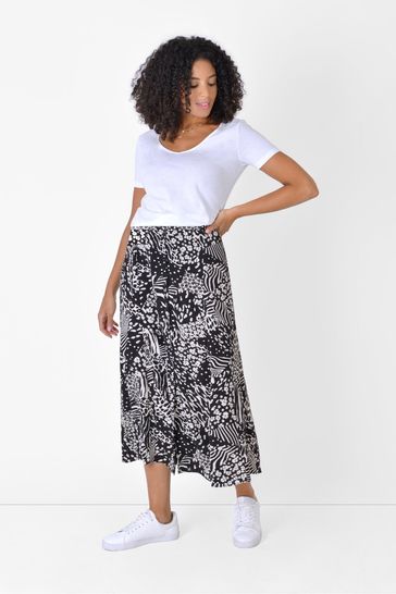 Live Unlimited Curve Animal Patchwork Button Through Midi Skirt