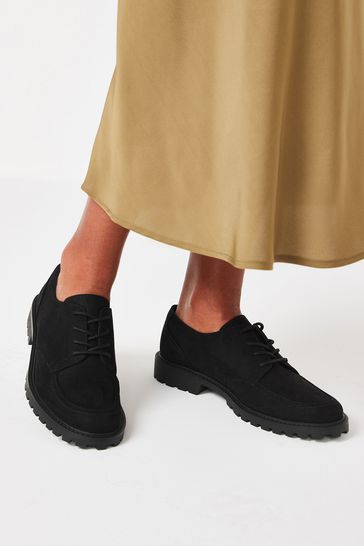 Black Microsuede Forever Comfort Cleated Chunky Lace Up Shoes