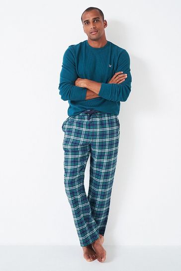 Crew Clothing Company Blue Check Print Cotton Classic Casual Trousers