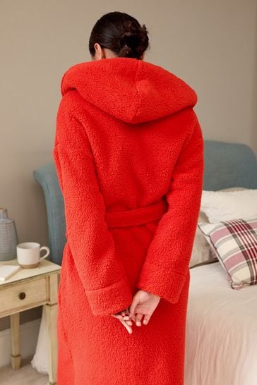 Red fluffy dressing gown with hood shop