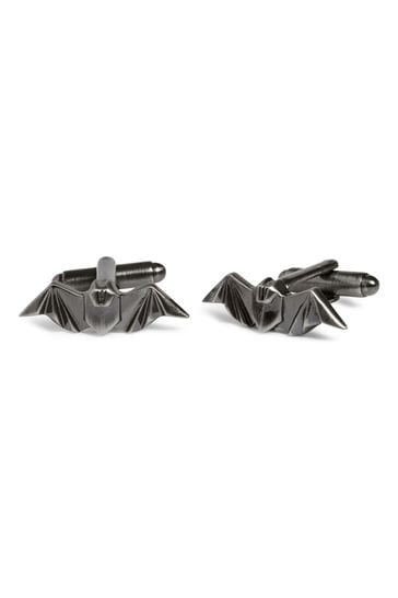Gemelos con diseño de murciélago de origami en tono plateado de Simon Carter