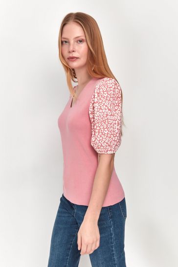 M&Co Pink Animal Print Chiffon Sleeve Top