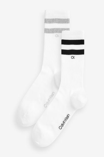 Calvin Klein Mens White Striped Socks 2 Pack