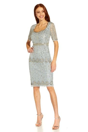 Buy Adrianna Papell Blue Beaded Scallop Sheath Dress from Next