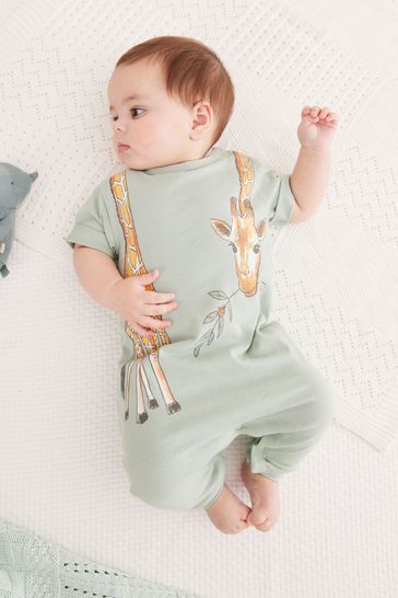 FatFace Green Baby Crew Animal Wrap Around Romper