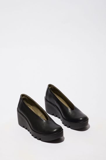 Fly london black wedge cheap shoes