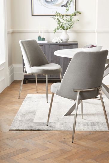 Set of 2 Fine Chenille Mid Grey Brushed Chrome Leg Auburn Dining Chairs