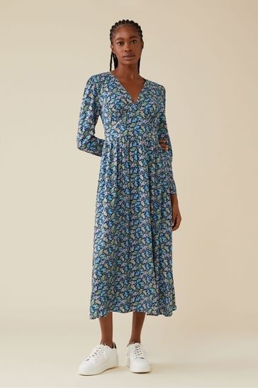 Finery Blue Carrie Midi Daisies Dress