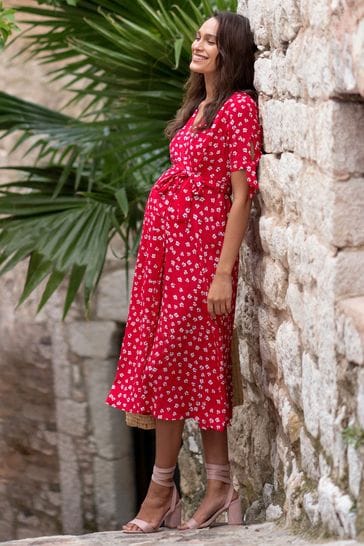 Buy Seraphine Red Midi Wrap Maternity Dress from Next Luxembourg