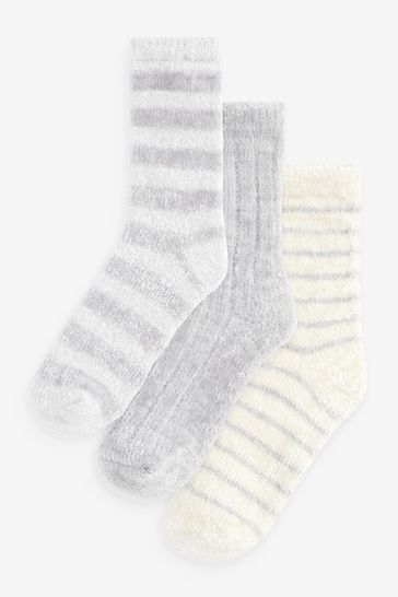 Grey Stripe Cosy Socks 3 Pack
