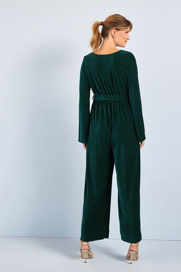 Emerald Green Maternity Nursing Velvet Jumpsuit
