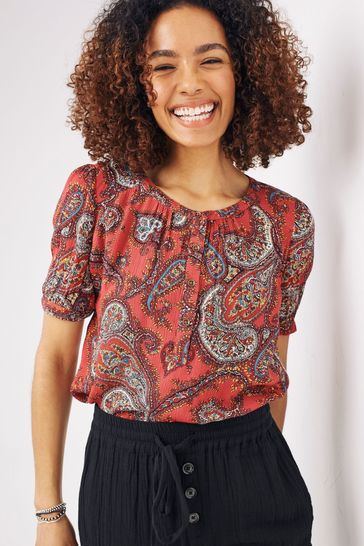 FatFace Red Petra Paisley Blouse
